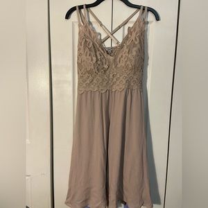 J For Justify Dress Back Spaghetti Strap Lace Tan Beach Style